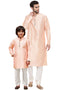 VASTRAMAY Peach Silk Kurta And Pyjama Baap Beta Set
